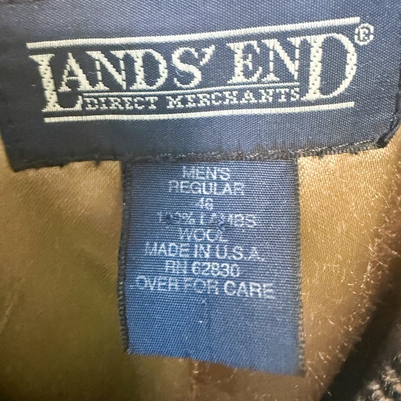 Lands’ End USA 100% Lambs Wool Herringbone Blazer 46R Brown Tweed Sport Coat - Picture 12 of 16